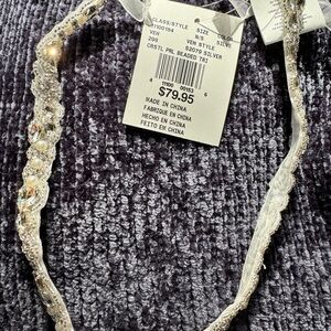 David's Bridal Silver Crystal Pearl Beaded Wedding Dress Belt